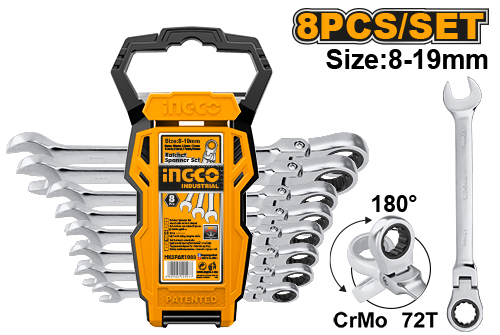 HKSPAR1083 8 PCS FLEXIBLE RATCHET SPANNER SET