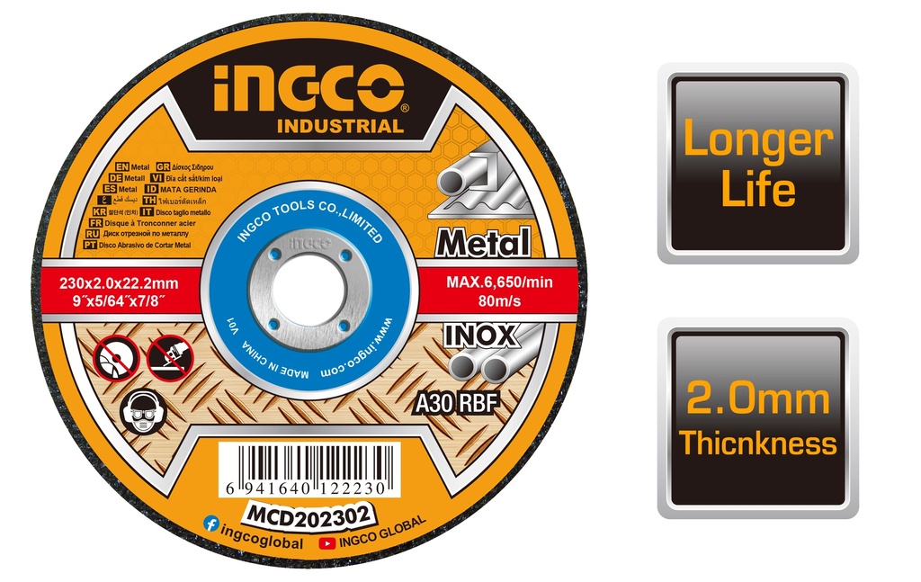 MCD202302 ABRASIVE METAL CUTTING DISC (9")