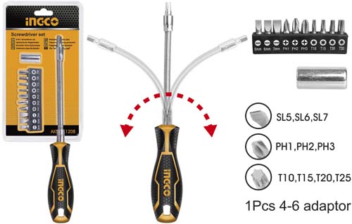 AKSDFL1208 12 PCS FLEXIBLE SHAFT SCREWDRIVER SET (PROMO)