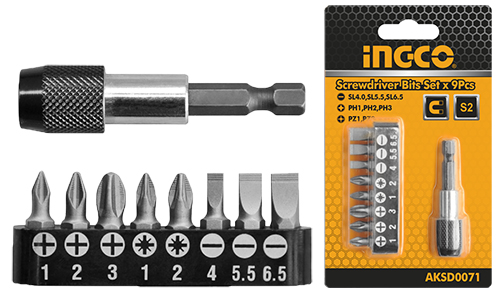 AKSD0071 9 PCS SCREW DRIVER DRILL BITS SET